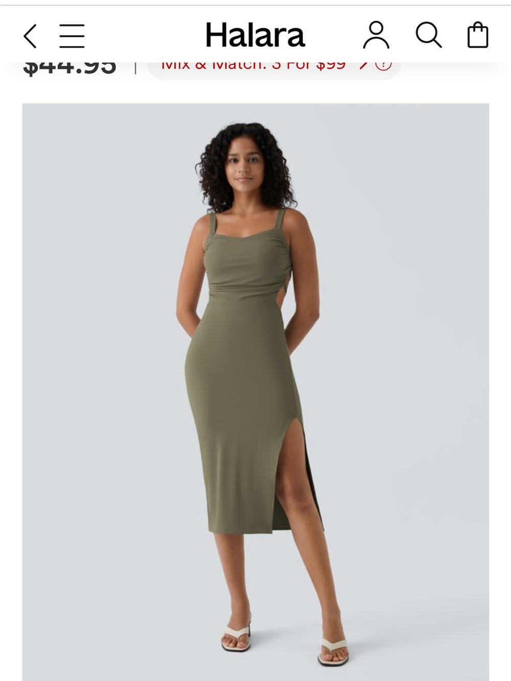 HALARA Olive Cutout Midi Dress with Side Slit